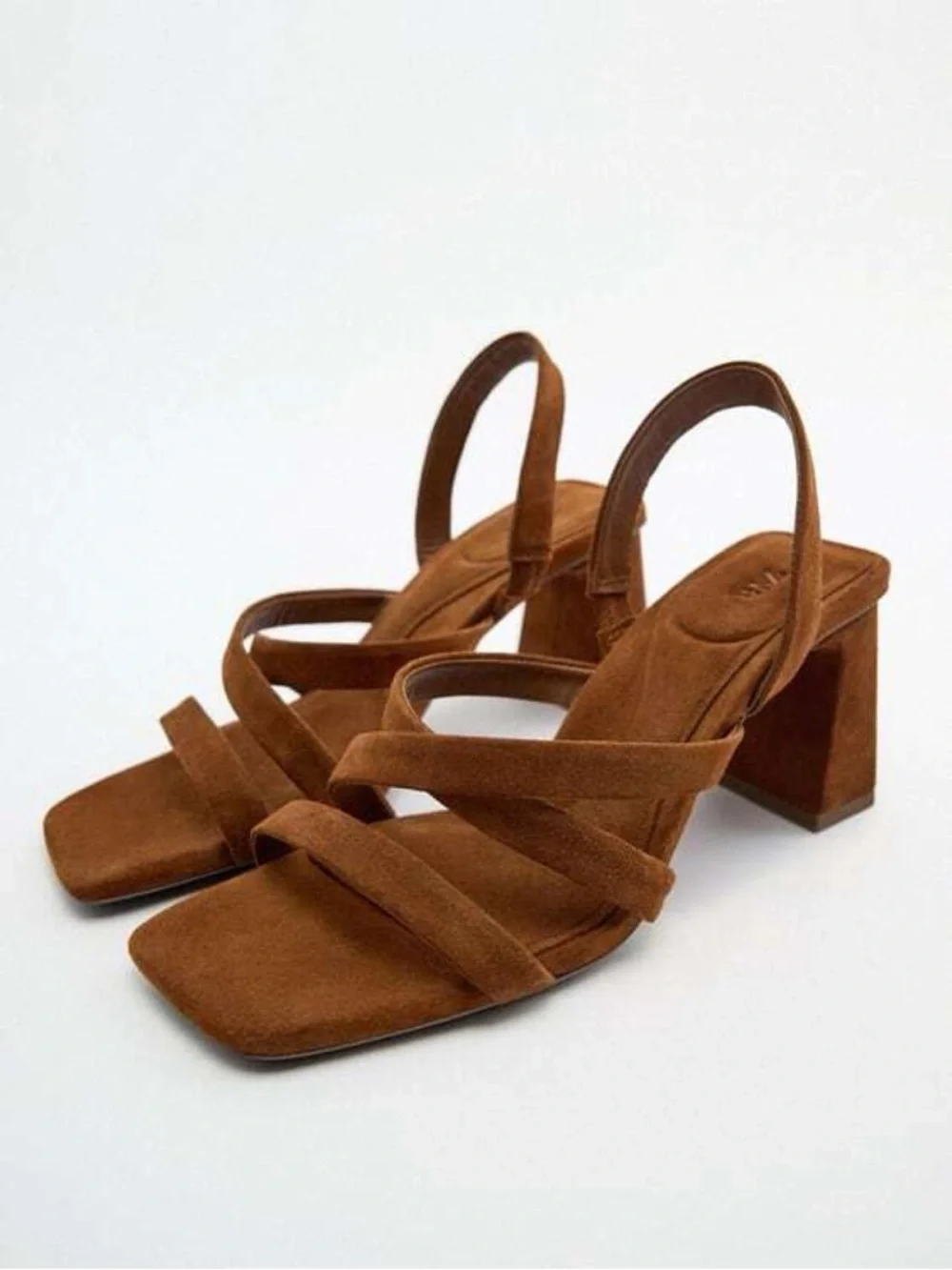 ZARA Women’s Brown Suede Strappy Block Heel Sandals - Picture 1 of 2